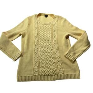 Talbots Butter Yellow Cable Knit Pullover Sweater Sz M Preppy Soft